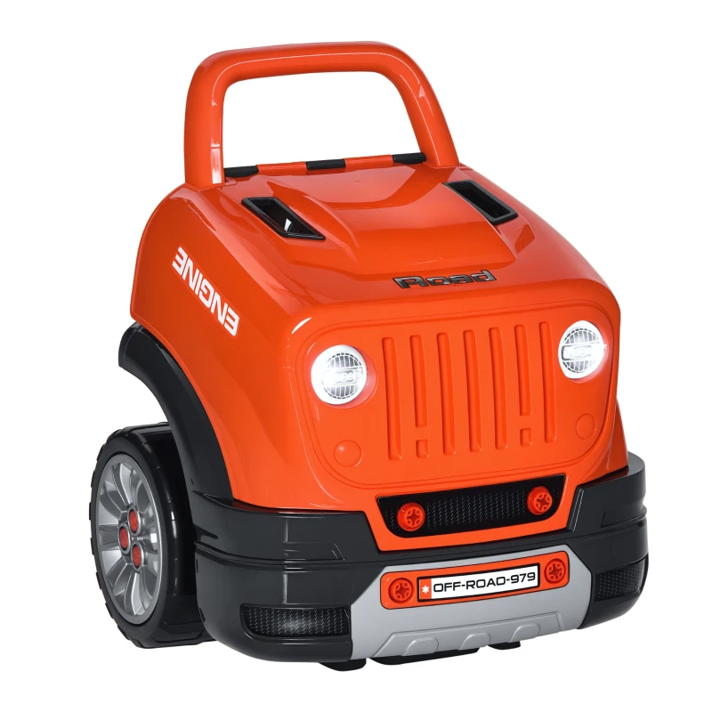 Qaba Kids Truck Engine Toy Set, Educational Car Service Station Playset, Take Apart Workshop, w/ Steering Wheel, Horn, Light, RC Car Key, for 3-5 Years Old Orange