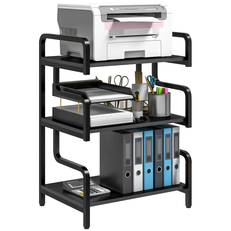 HOMCOM Free Standing Metal Storage Shelf, 3-Tier Small Shelving Unit, Printer Stand for Home Office, Living Room, Black