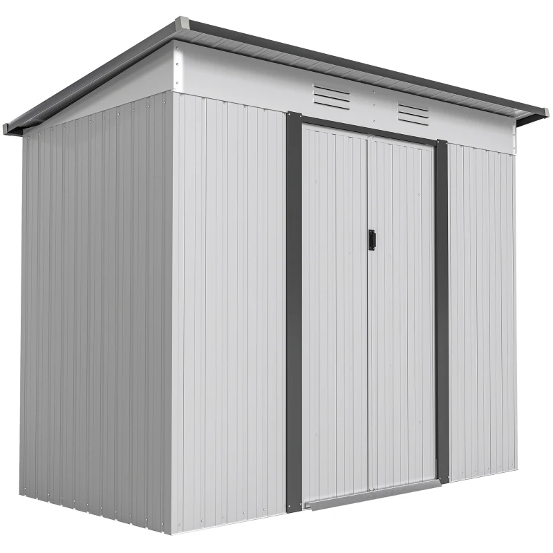 Outsunny 8' x 4' Metal Garden Shed, Backyard Tool Storage Shed with Dual Locking Doors, 2 Air Vents and Steel Frame, White