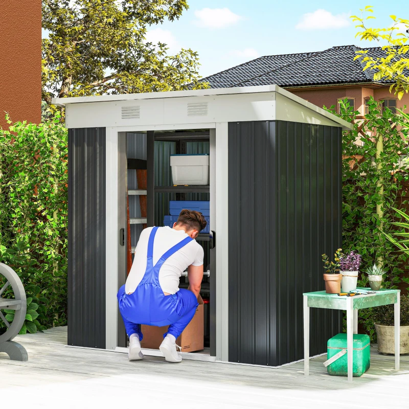 Outsunny 6' x 4' Outdoor Storage Shed, Metal Garden Tool Storage House Organizer with Lockable Sliding Doors and Vents for Backyard Patio Lawn, Charcoal Grey