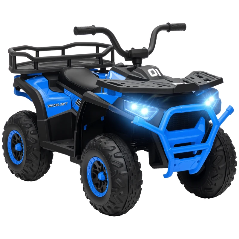 Qaba 12V Kids ATV, 4 Wheeler Quad with 4 Spring Suspension Wheels, LED Lights, Music USB, Blue