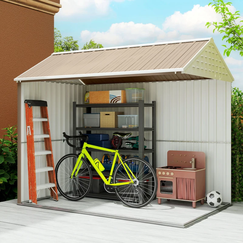 Outsunny 8' x 6' Metal Garden Storage Shed, Extra Large Outdoor Tool Storage House w/ Doors, Window and Air Vents, Brown