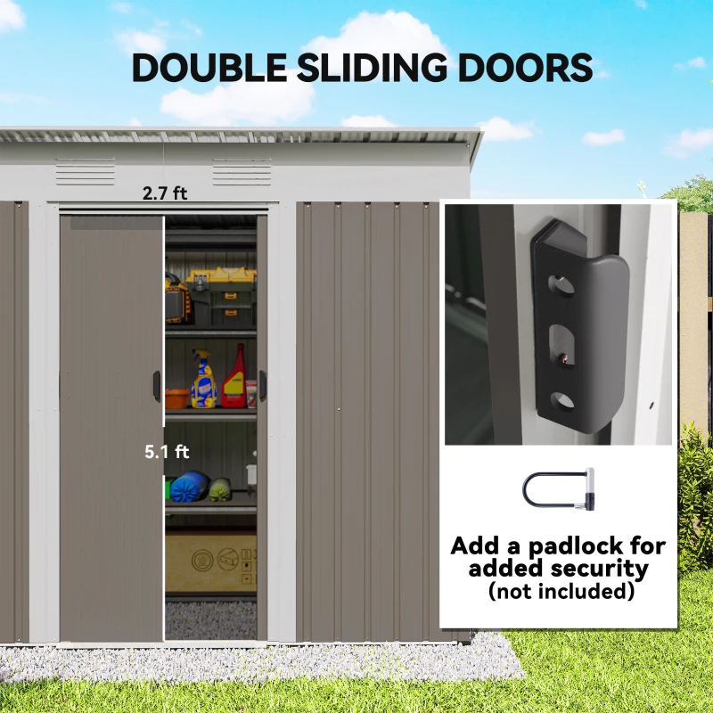 Outsunny 7' x 4' Metal Garden Shed, Backyard Tool Storage Shed with Dual Locking Doors, 2 Air Vents and Steel Frame, Light Gray
