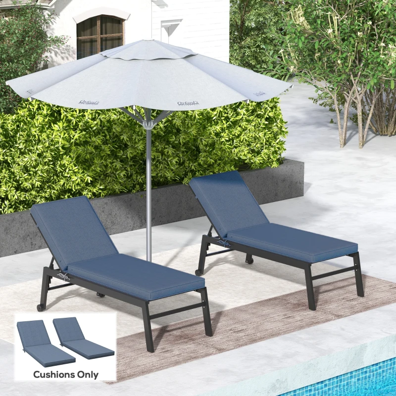 Outsunny 2-Piece Patio Chair Cushions with Backrests, Replacement Cushions for Outdoor Lounge Chair, Sky Blue