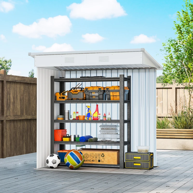 Outsunny 6' x 4' Metal Lean to Garden Shed, Outdoor Storage Shed, Garden Tool House with Double Sliding Doors, 2 Air Vents for Backyard, Patio, Lawn, Black