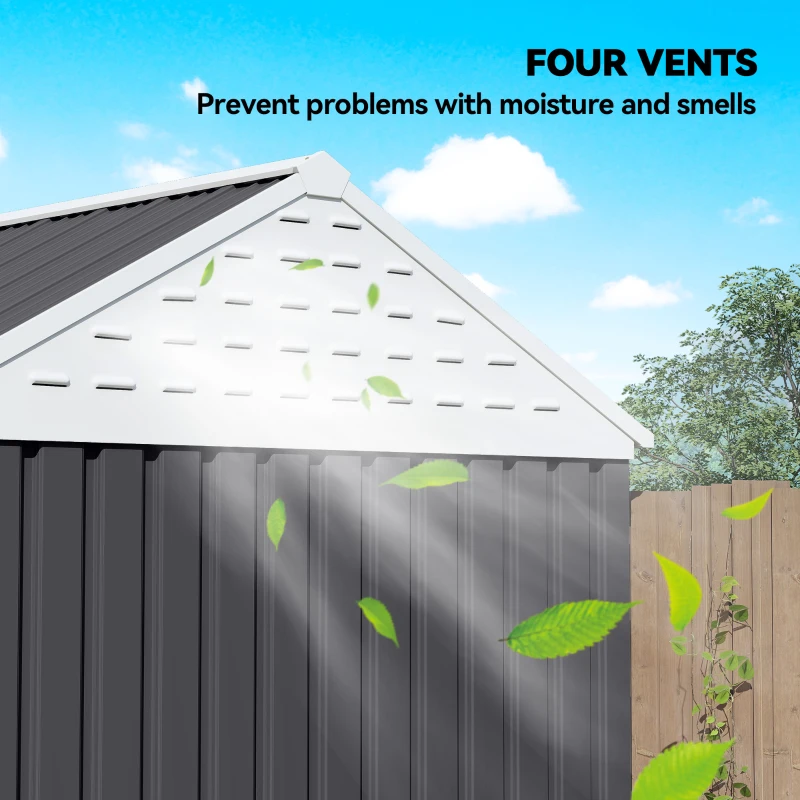 Outsunny 8' x 6' Metal Garden Storage Shed, Extra Large Outdoor Tool Storage House w/ Doors, Window and Air Vents, Dark Gray