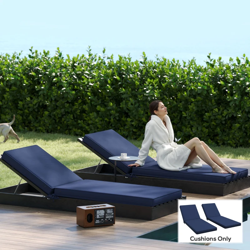 Outsunny 2-Piece Patio Chair Cushions with Backrests, Replacement Cushions for Outdoor Lounge Chair, Navy