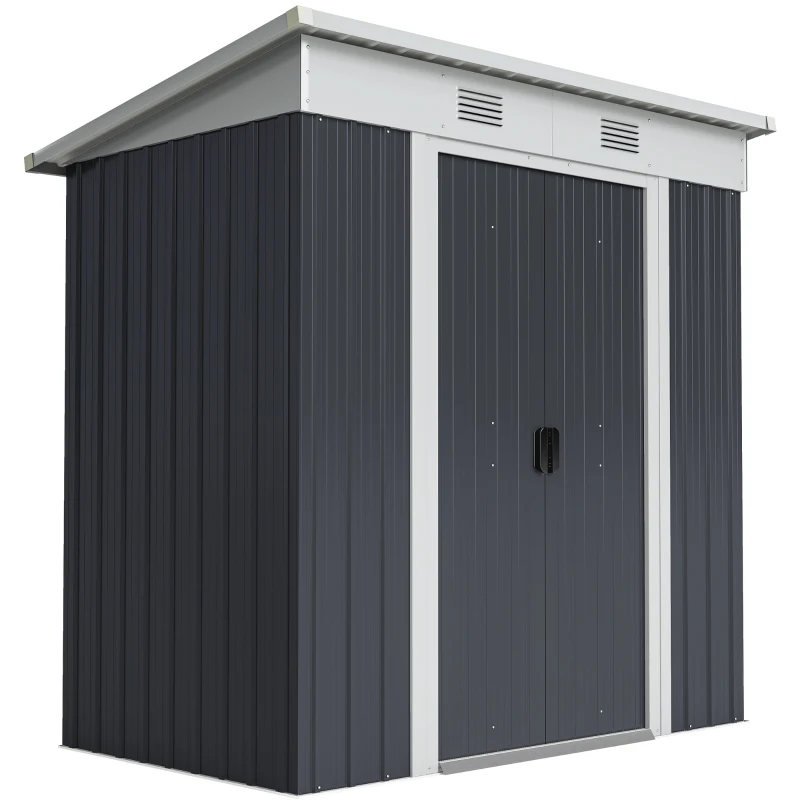 Outsunny 6' x 4' Metal Lean to Garden Shed, Outdoor Storage Shed, Garden Tool House with Double Sliding Doors, 2 Air Vents for Backyard, Patio, Lawn, Black