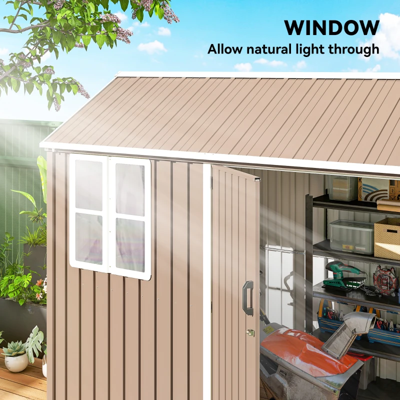Outsunny 8' x 6' Metal Garden Storage Shed, Extra Large Outdoor Tool Storage House w/ Doors, Window and Air Vents, Brown