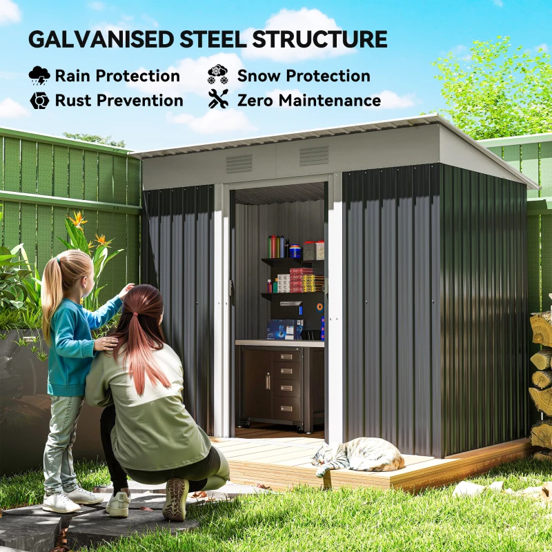 Outsunny 7' x 3.6' Metal Garden Shed, Backyard Tool Storage Shed with Dual Locking Doors, 2 Air Vents and Steel Frame, Gray