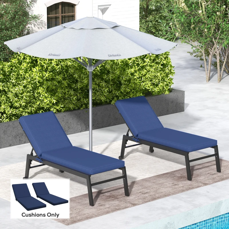 Outsunny 2-Piece Patio Chair Cushions with Backrests, Replacement Cushions for Outdoor Lounge Chair, Navy