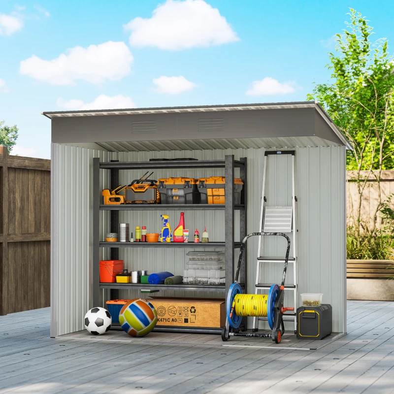Outsunny 7' x 4' Metal Garden Shed, Backyard Tool Storage Shed with Dual Locking Doors, 2 Air Vents and Steel Frame, Silver