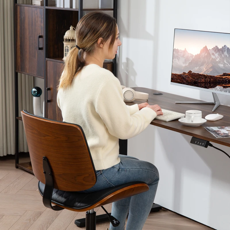 HOMCOM Office Chair No Arms with Wheels, PU Leather Desk Chair with Adjustable Height, Swivel Wheels for Office, Black