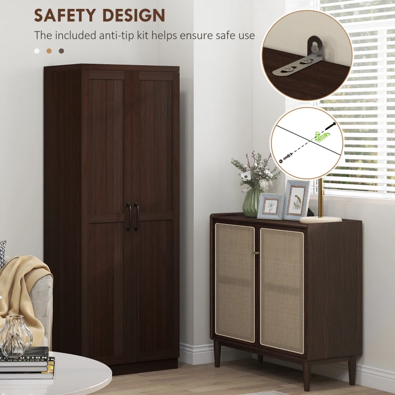 HOMCOM 63" Kitchen Storage Cabinet, 5-tier Pantry Cabinet with Doors and Adjustable Shelves for Dining Room, Dark Brown