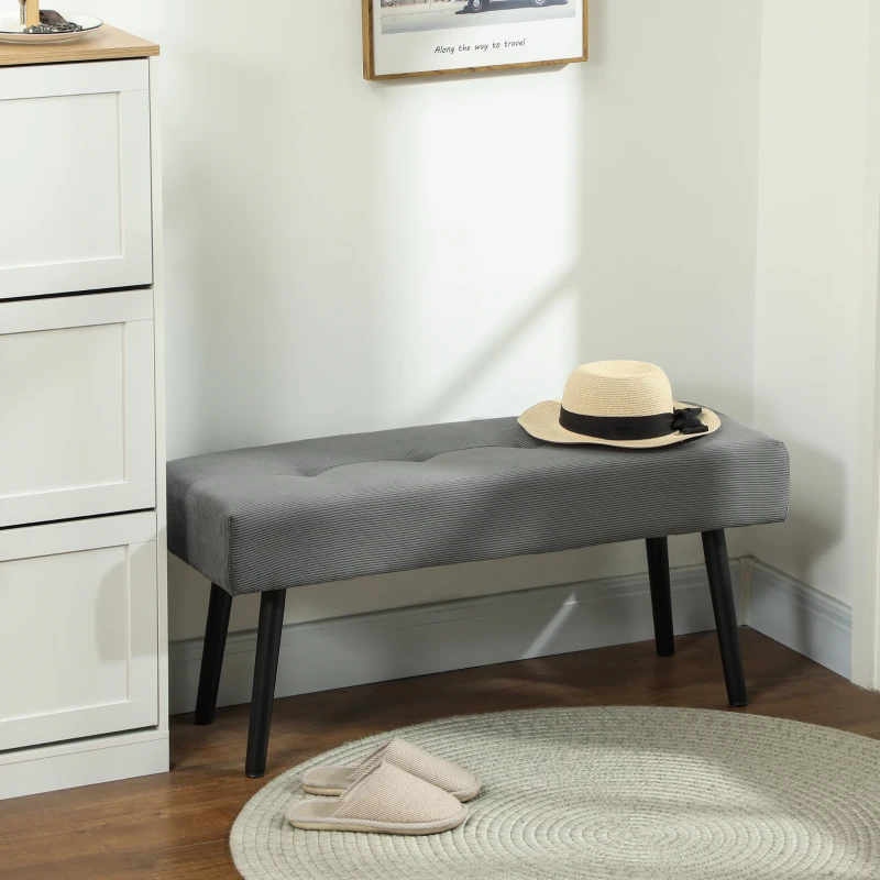 HOMCOM 39" Upholstered Ottoman Bench, Corduroy Entryway Bedroom Bench with Padded Seat and Steel Legs for Bedroom, Grey