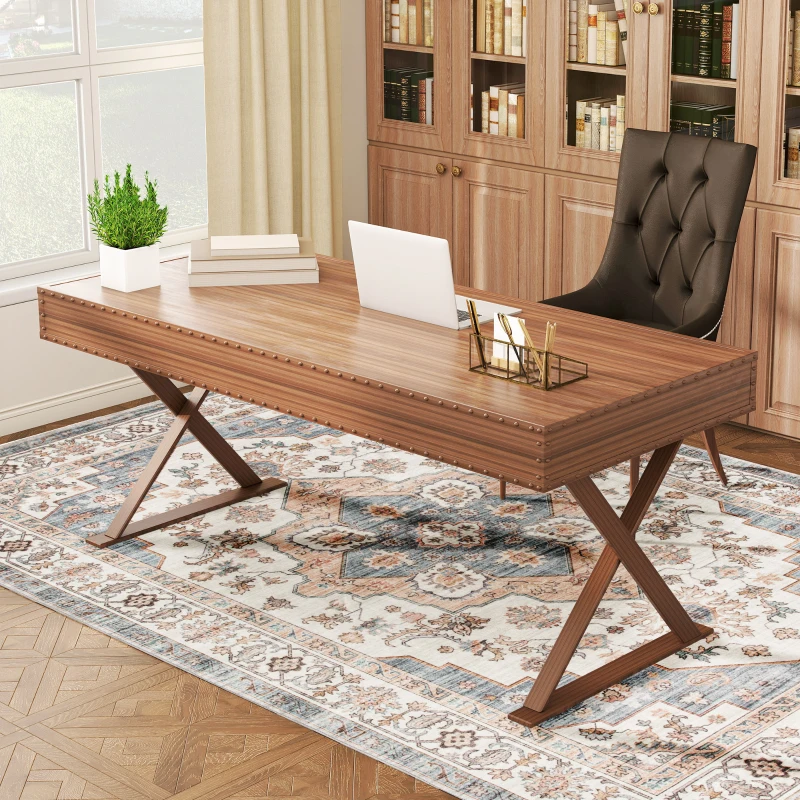 HOMCOM 5x7 Area Rug, Vintage Machine Washable Rug, Non-Slip Carpet for Living Room, Bedroom, Dining Room, Brown & Light Blue