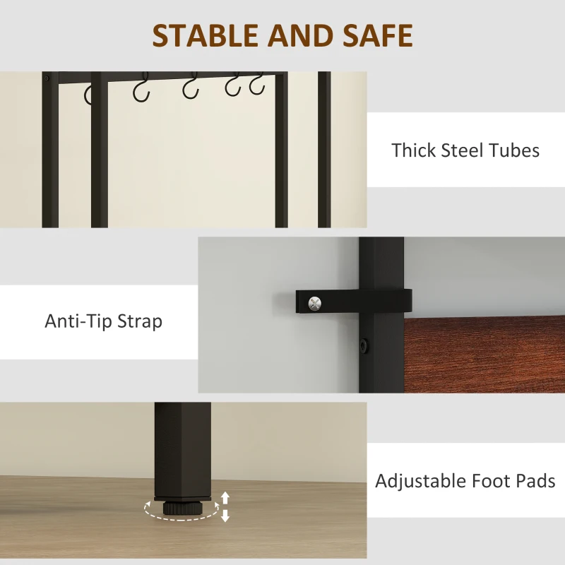 HOMCOM 5-In-1 Coat Rack Shoe Bench, Hall Tree with Bench, Shoe Cabinet, 10 Hooks for Hallway, Mud Room, Rustic Brown