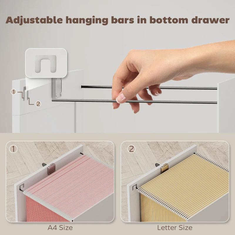 HOMCOM Mobile Printer Stand with Charging Station and USB Ports, Locking Filing Cabinet for A4 and Letter Size, White