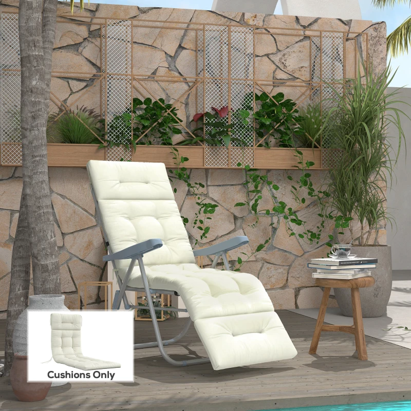Outsunny 5" Thick Patio Chaise Lounge Lounge Chair Cushion with Backrest, Soft Cotton Padded for Indoor Outdoor Use, Cream White