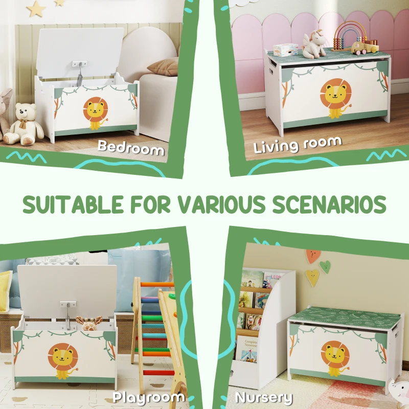 Qaba Toy Box with Lid, Safety Hinges and Groove Handles, Toy Storage Organizer for Kids, Living Room, Playroom, Green