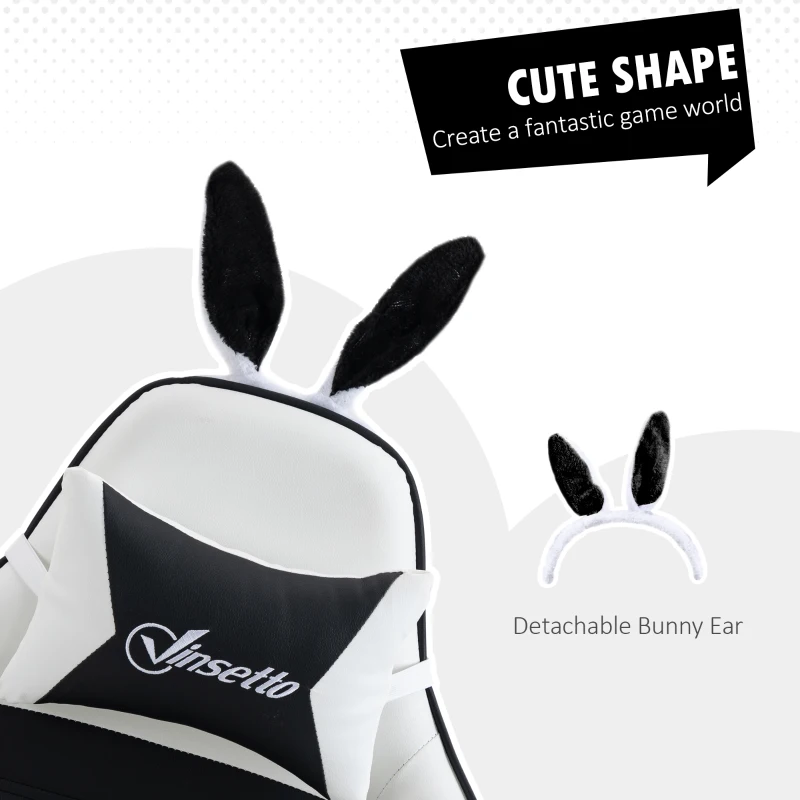 HOMCOM Cute Racing Gamer Chair, PU Leather Gaming Chair with Footrest, Headrest and Lumbar Support, Black