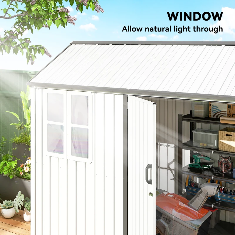 Outsunny 8' x 6' Metal Garden Storage Shed, Extra Large Outdoor Tool Storage House w/ Doors, Window and Air Vents, White