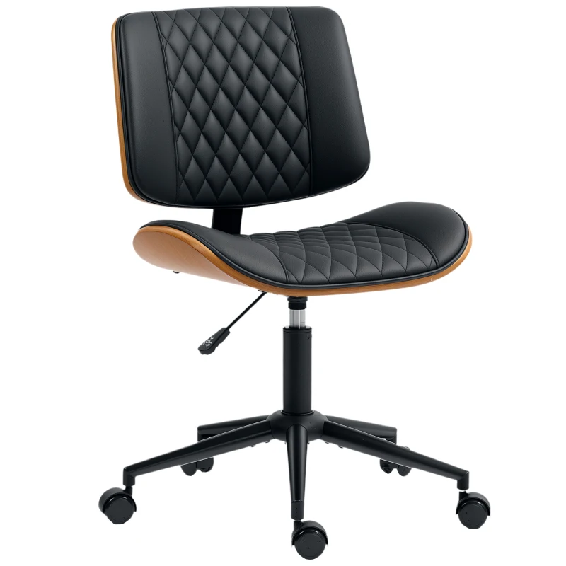 HOMCOM Office Chair No Arms with Wheels, PU Leather Desk Chair with Adjustable Height, Swivel Wheels for Office, Black