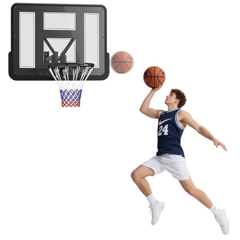 Soozier Wall Mounted Basketball Hoop, Basketball Goal Combo Kit with 43" Reinforced Shatter Resistant Backboard and All Weather Net for Indoor or Outdoor Use