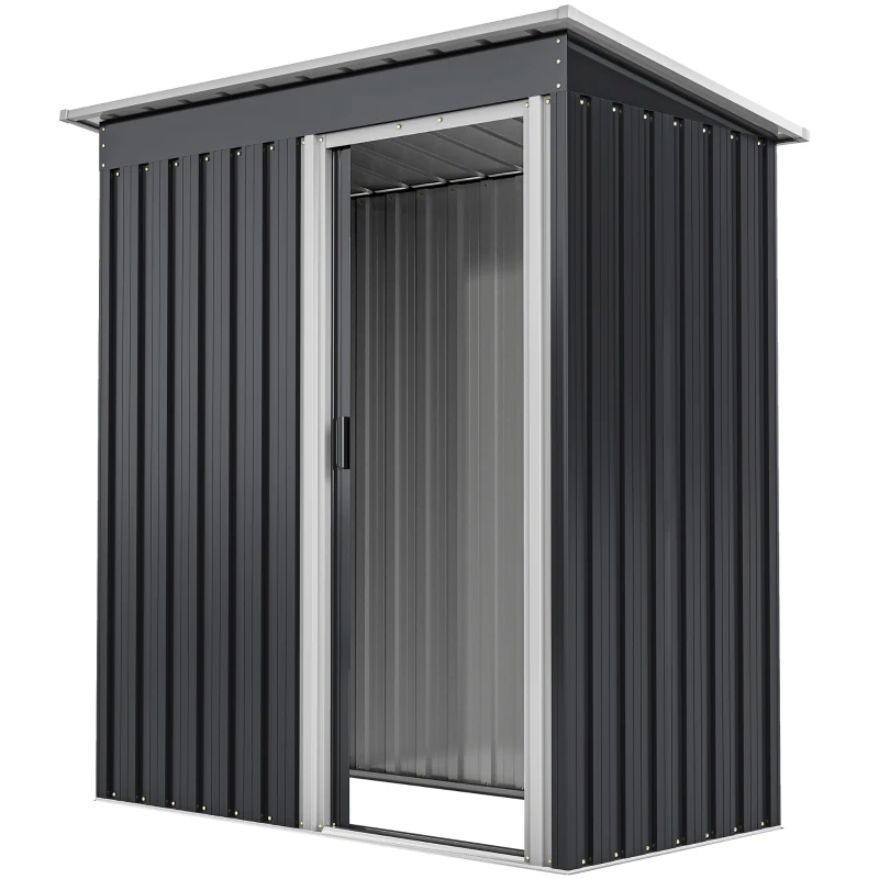 Outsunny 5 x 3 FT Outdoor Storage Shed with Sliding Door and Sloped Roof, Steel Frame Garden Shed Tool Equipment, Black