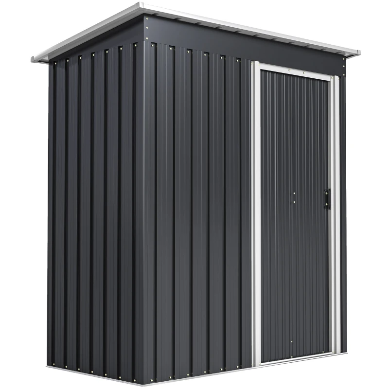 Outsunny 5 x 3 FT Outdoor Storage Shed with Sliding Door and Sloped Roof, Steel Frame Garden Shed Tool Equipment, Black