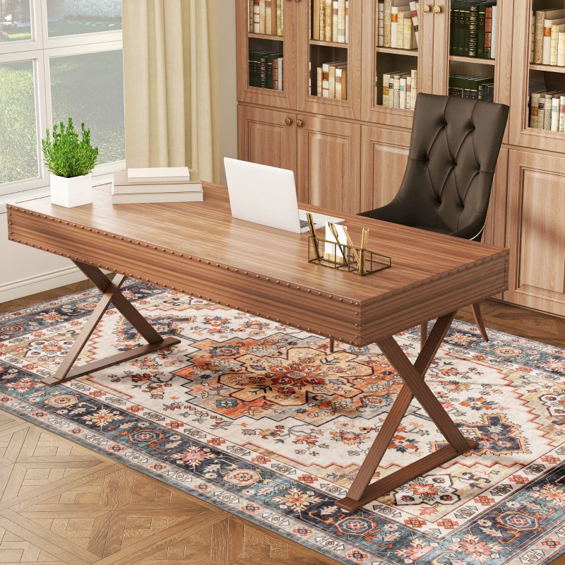 HOMCOM Area Rug 4x6, Machine Washable Rug, Non-Slip Boho Print Pattern Medallion Carpet for Living Room, Bedroom, Tawny Brown