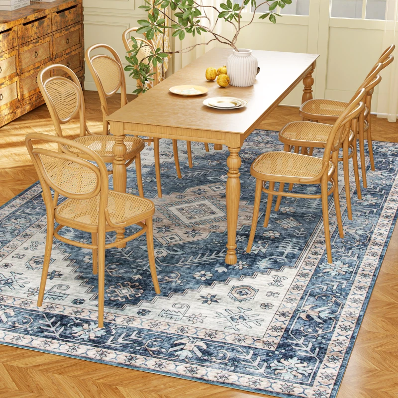 HOMCOM 5x7 Area Rug, Vintage Washable Rug, Non-Slip Floor Carpet for Living Room, Bedroom, Dining Room, Blue