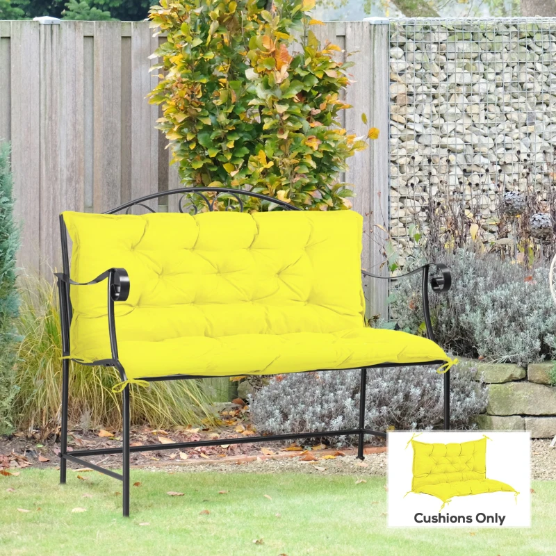 Outsunny Proch Swing Cushion, 40.5" x 40" x 4" Outdoor Bench Cushion with Backrest, 4" Thick Filling and String Ties, 2 Seater, Yellow