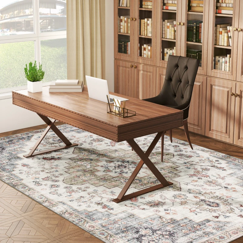 HOMCOM 8x10 Area Rug, Vintage Machine Washable Rug, Non-Slip Carpet for Living Room, Bedroom, Dining Room, Brown and Green