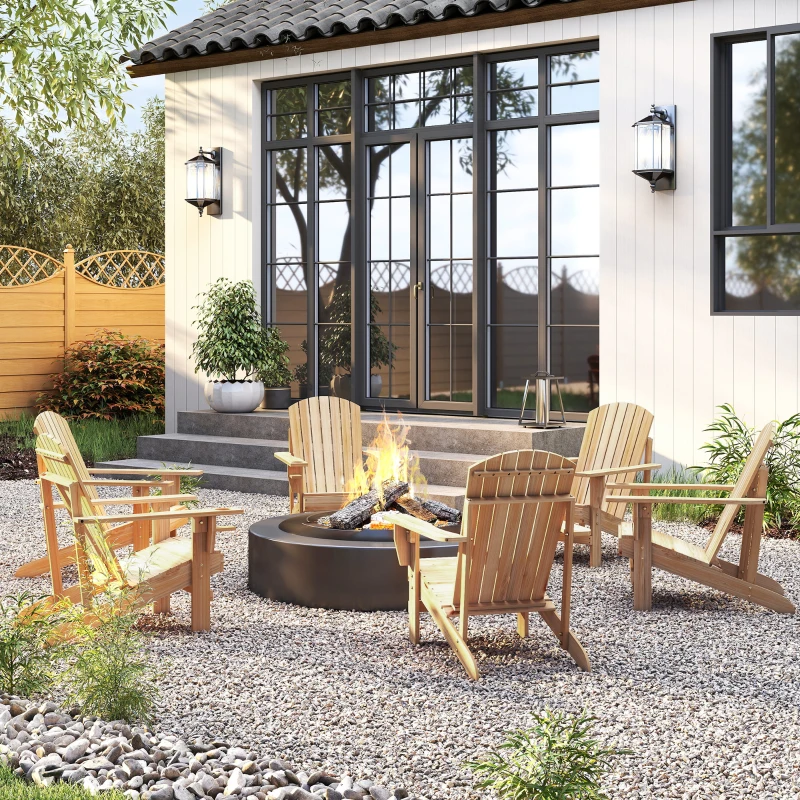 Outsunny Oversized Adirondack Chair, Outdoor Fire Pit and Porch Seating, Classic Log Lounge w/ Built-in Cupholder, Natural Wood