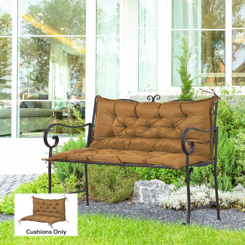 Outsunny Proch Swing Cushion, 40.5" x 40" x 4" Outdoor Bench Cushion with Backrest, 4" Thick Filling and String Ties, 2 Seater, Brown