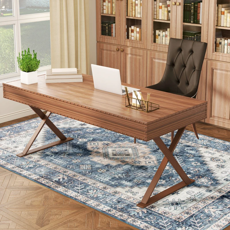 HOMCOM 4x6 Area Rug, Vintage Washable Rug, Non-Slip Floor Carpet for Living Room, Bedroom, Dining Room, Blue