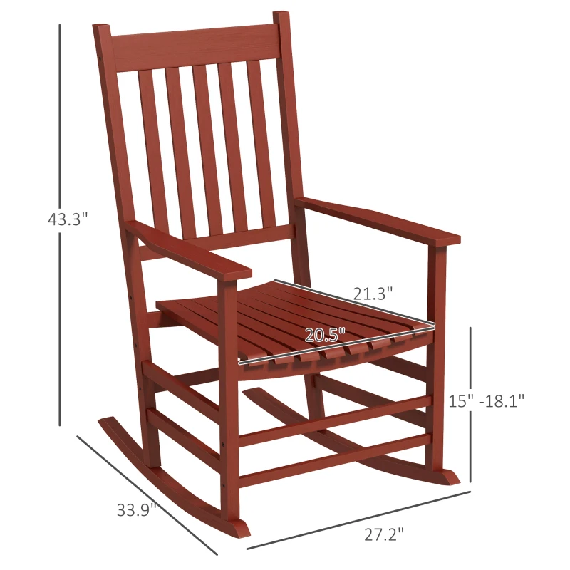 Outsunny Outdoor Rocking Chair Set of 2, Patio Rocking Chair with Smooth Curves, High Density Wooden Rockers for Lawn Garden Porch, Supports Up to 350lbs, Wine Red