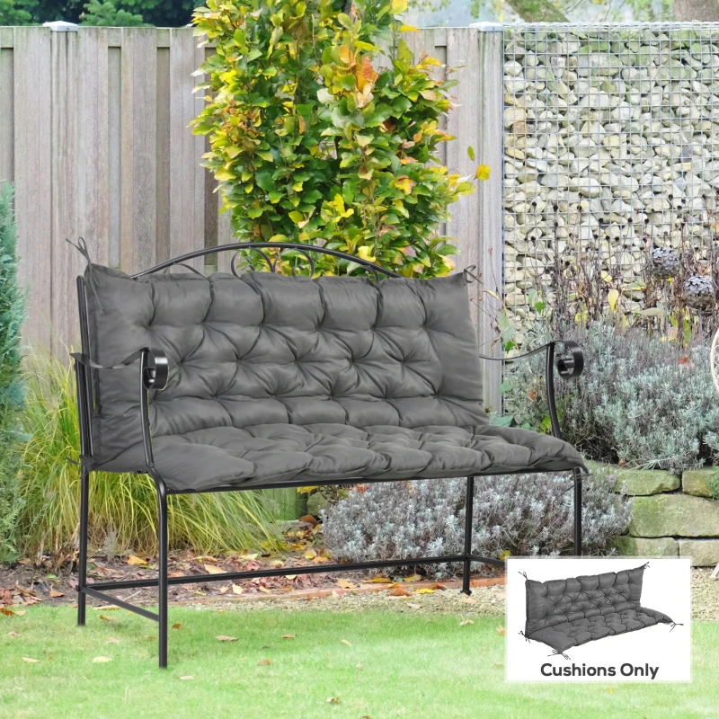 Outsunny Proch Swing Cushion, 59" x 40" x 4" Outdoor Bench Cushion with Backrest, 4" Thick Filling and String Ties, 3 Seater, Dark Grey