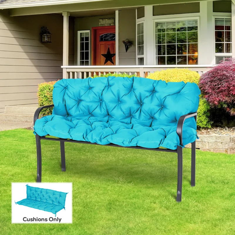 Outsunny Porch Swing Cushion Garden Bench Cushion with Backrest, Non-Slip 3-Seater Soft Pad, Swing Chair Mat Replacement for Indoor and Outdoor, 59.1" x 38.6", Turquoise