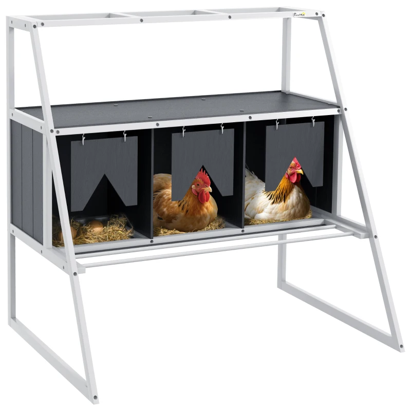PawHut 3 Compartments Nesting Boxes for Chickens with Privacy Curtains, Standing Perches, Up to 6-12 Hens