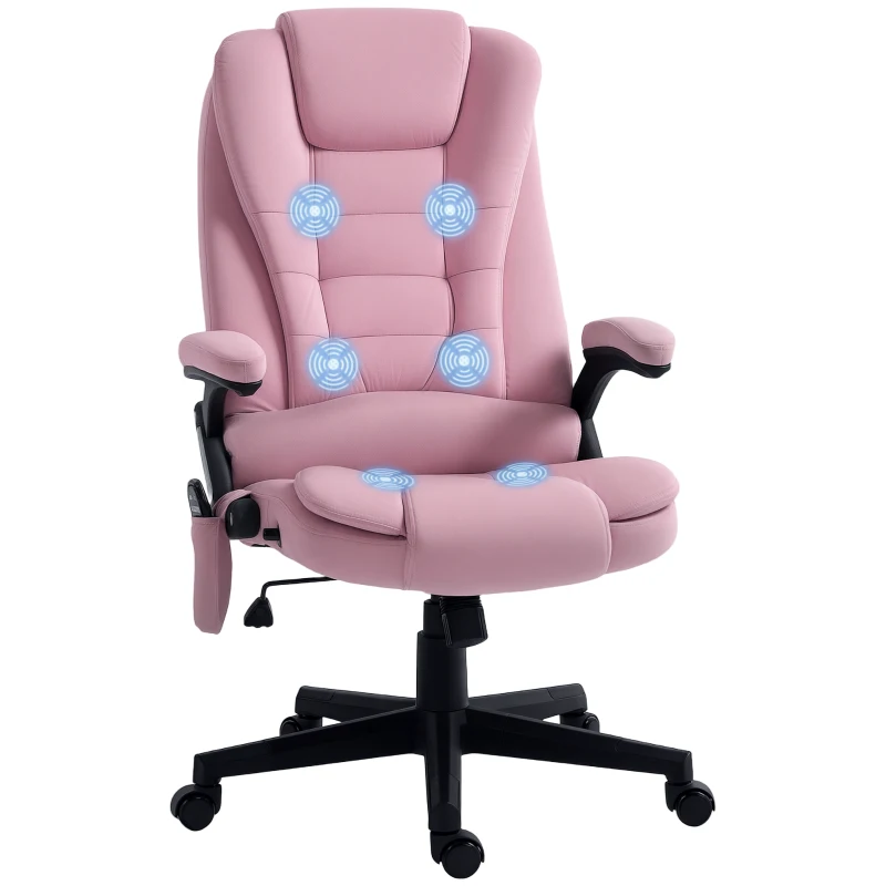 Vinsetto Reclining Massage Office Chair, Executive Office Chair with High Back, Swivel Wheels, Pink