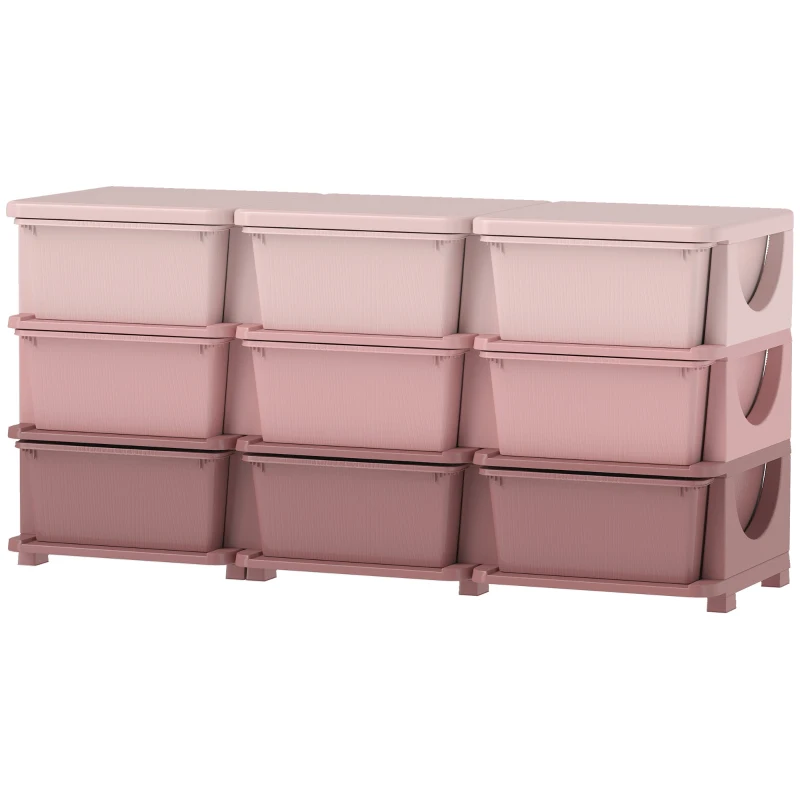 Qaba 3 Tier Kids Toy Organizer and Storage Bins with 9 Plastic Drawers, Pink