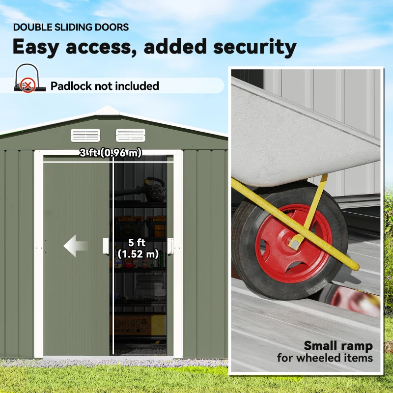 Outsunny 9.1'x6.4'x6.3' Garden Storage Shed w/ Foundation Kit Metal Tool Storage House w/ Double Doors Light Green