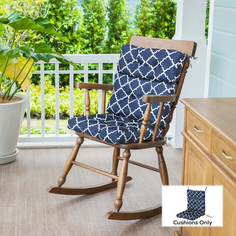 Outsunny Outdoor Seat/Back Chair Cushion, One-Piece Patio Chair Cushion Replacement, Tufted Pillow with Thick Filling and String Ties, 44" x 42" x 4", Blue