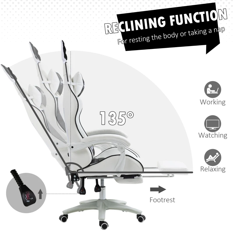 HOMCOM Cute Racing Gamer Chair, PU Leather Gaming Chair with Footrest, Headrest and Lumbar Support, Black