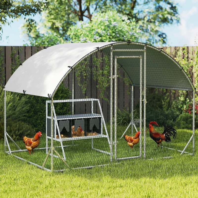 PawHut 3 Compartments Nesting Boxes for Chickens with Privacy Curtains, Standing Perches, Up to 6-12 Hens