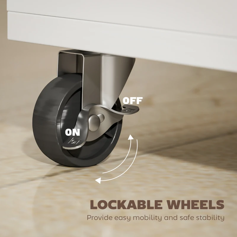 HOMCOM Mobile Printer Stand with Charging Station and USB Ports, Locking Filing Cabinet for A4 and Letter Size, White