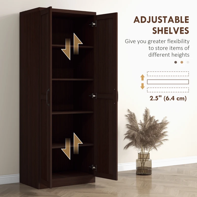 HOMCOM 63" Kitchen Storage Cabinet, 5-tier Pantry Cabinet with Doors and Adjustable Shelves for Dining Room, Dark Brown