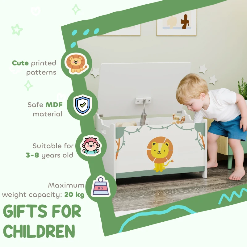 Qaba Toy Chest, Kids Storage Chest with Lid, Safety Hinges and Groove Handles for Boys, Girls, Green